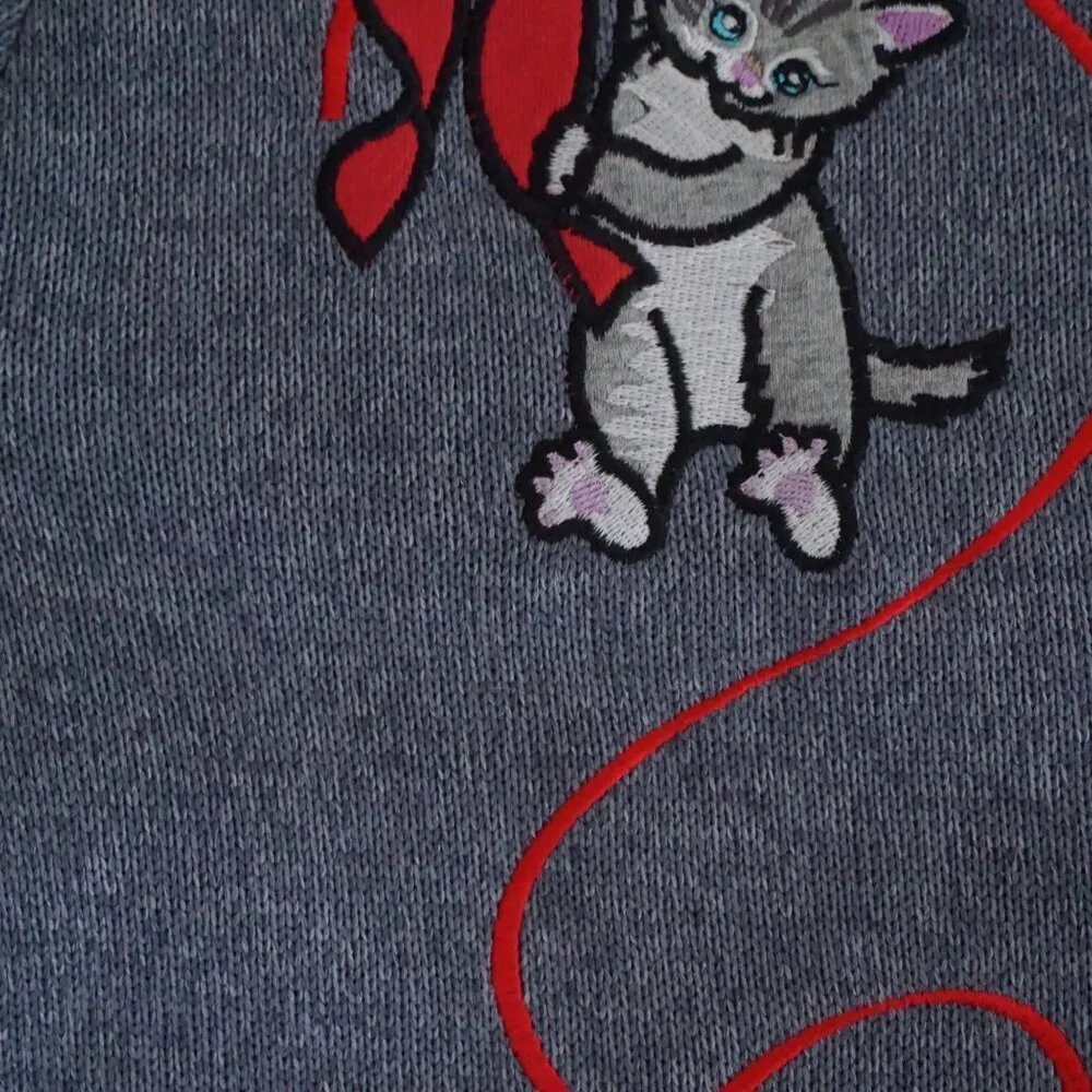 Vintage Blair Gray Cardigan Cats Yarn Holiday Cabincore Grandmacore Festive M - Picture 8 of 9